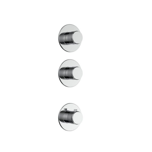STRIA Thermostatisch Afbouwdeel Douchemengkraan 2 Weg Ronde Knoppen met Ribbelstructuur Chroom