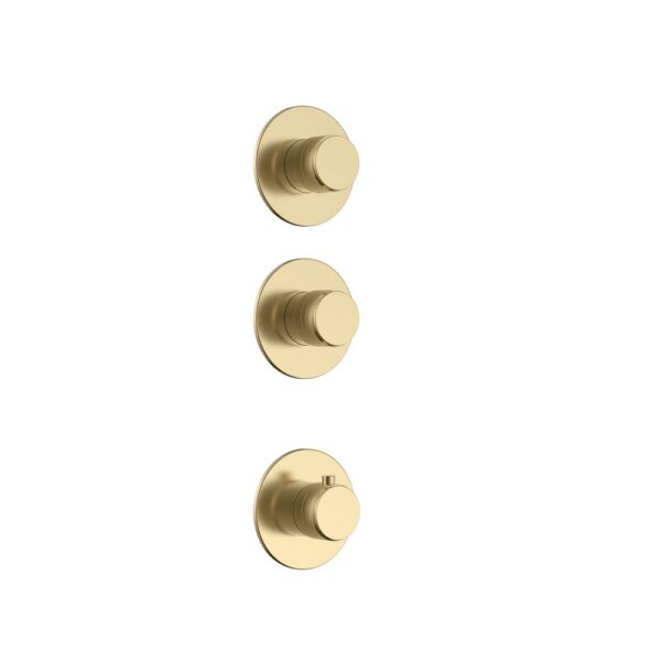 STRIA Thermostatisch Afbouwdeel Douchemengkraan 2 Weg Ronde Knoppen met Ribbelstructuur Geborsteld Goud