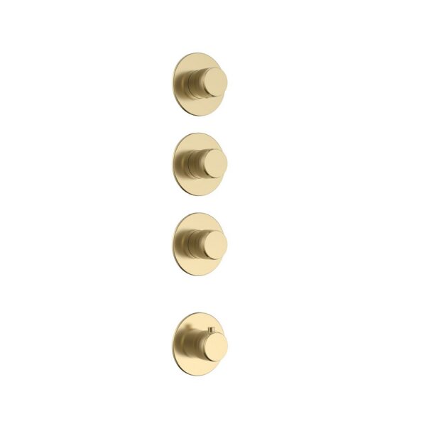 STRIA Thermostatisch Afbouwdeel Douchemengkraan 3 Weg Ronde Knoppen met Ribbelstructuur Geborsteld Goud