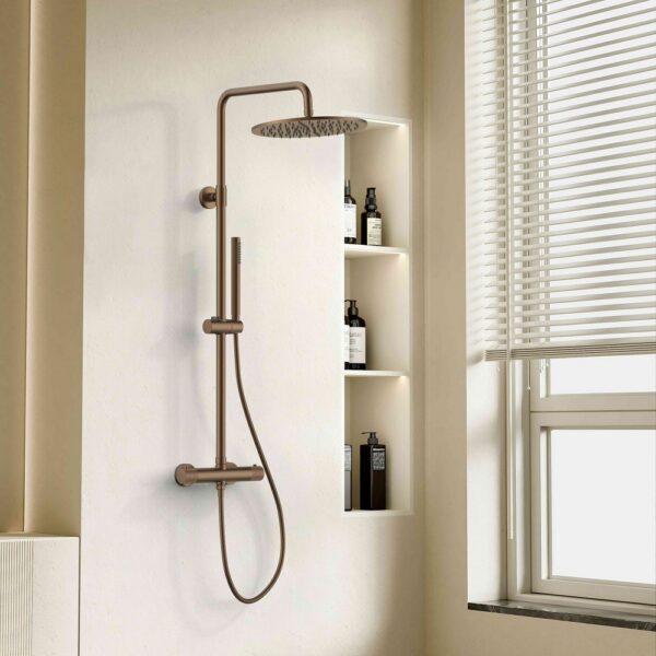 STRIA Thermostatisch Regendoucheset Cool Touch Knoppen met verfijnde ribbelstructuur Bruin Brons(PVD)1