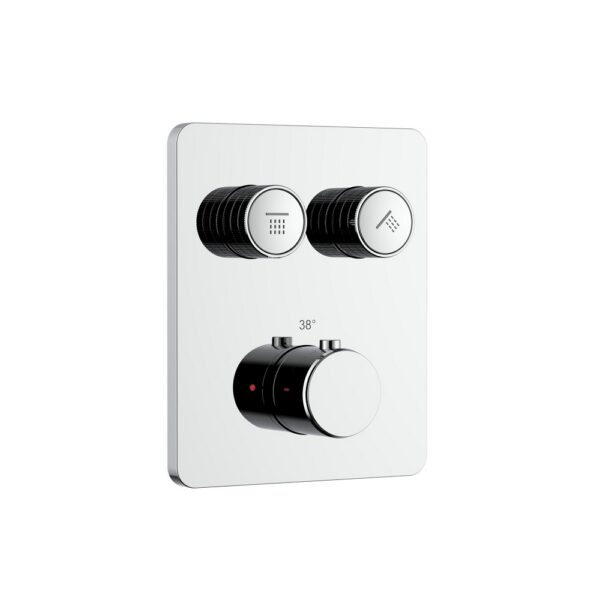 STRIA Thermostatische 2 weg Douchemengkraan Chroom Rechthoekig Met Inbouwbox & Afbouwdeel