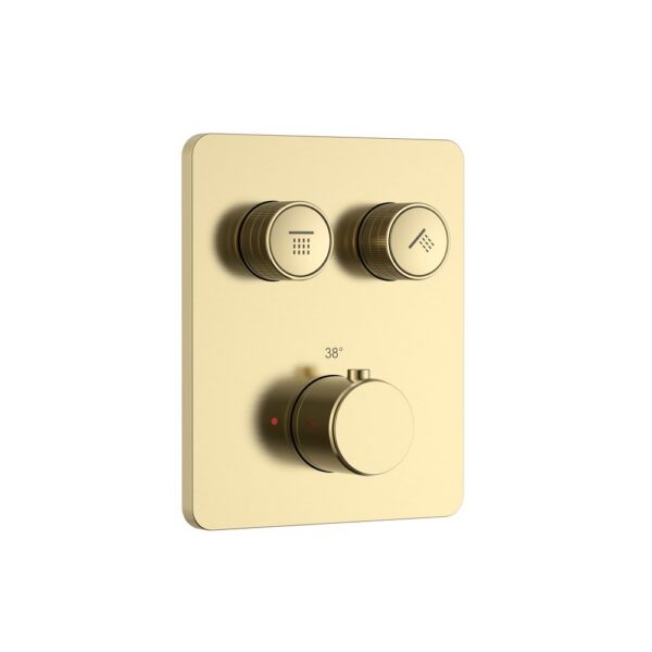 STRIA Thermostatische 2 weg Douchemengkraan Geborsteld Goud Rechthoekig Met Inbouwbox & Afbouwdeel