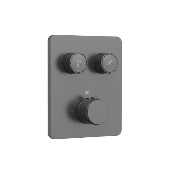 STRIA Thermostatische 2 weg Douchemengkraan Gunmetal PVD Rechthoekig Met Inbouwbox & Afbouwdeel