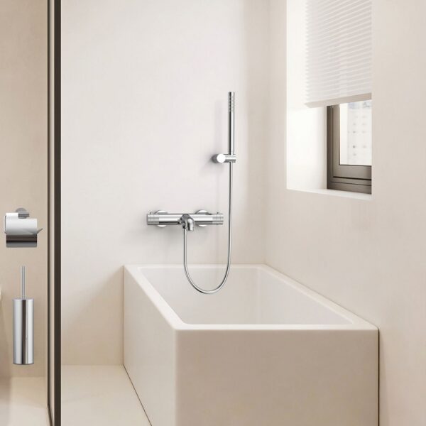 STRIA Thermostatische Badmengkraan Opbouw met Ribbelknoppen Chroom