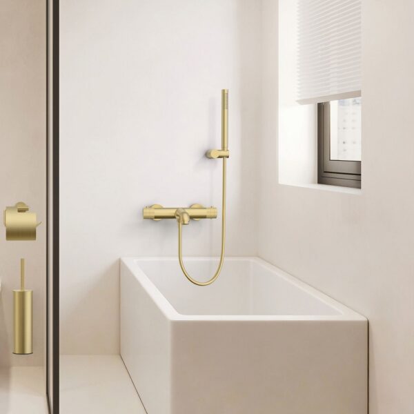 STRIA Thermostatische Badmengkraan Opbouw met Ribbelknoppen Geborsteld Goud (PVD)