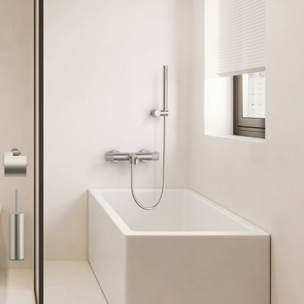 STRIA Thermostatische Badmengkraan Opbouw met Ribbelknoppen Geborsteld RVS