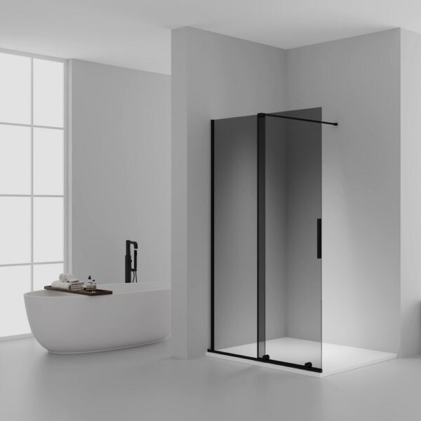 X Slide Schuifdeur Inloopdouche Grijs Rookglas 120x200 cm 8 mm Veiligheidsglas Antikalk Coating Mat Zwart