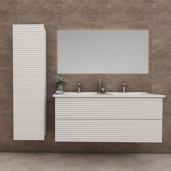 ELITE Wastafelonderkast 120 cm Mat Wit Badkamermeubel Met Horizontaal Reliëf Laden