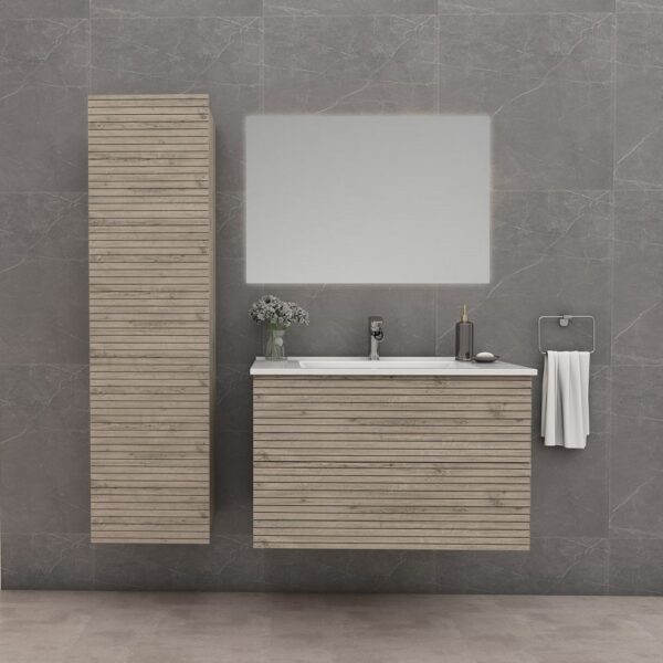 ELITE Wastafelonderkast 60 cm Licht Hout Badkamermeubel Met Horizontaal Reliëf Laden