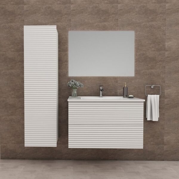 ELITE Wastafelonderkast 60 cm Mat Wit Badkamermeubel Met Horizontaal Reliëf Laden