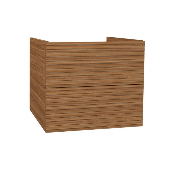 ELITE Wastafelonderkast 60 cm Walnoot Badkamermeubel Met Horizontaal Reliëf Laden