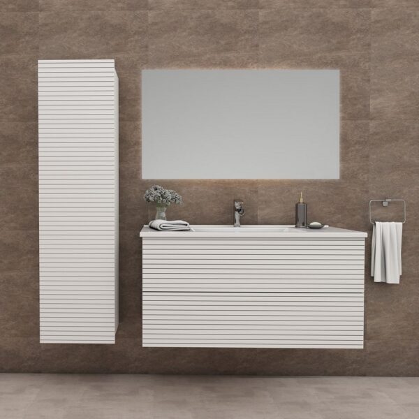 ELITE Wastafelonderkast 80 cm Mat Wit Badkamermeubel Met Horizontaal Reliëf Laden
