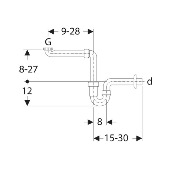 Geberit Buissifon voor Wastafel Plaatsbesparend Horizontale Afvoer t1