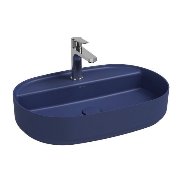 ISVEA Infinity Ovale Wastafel 60 cm Blauw Keramiek Opbouw Waskom Met Afvoerplug
