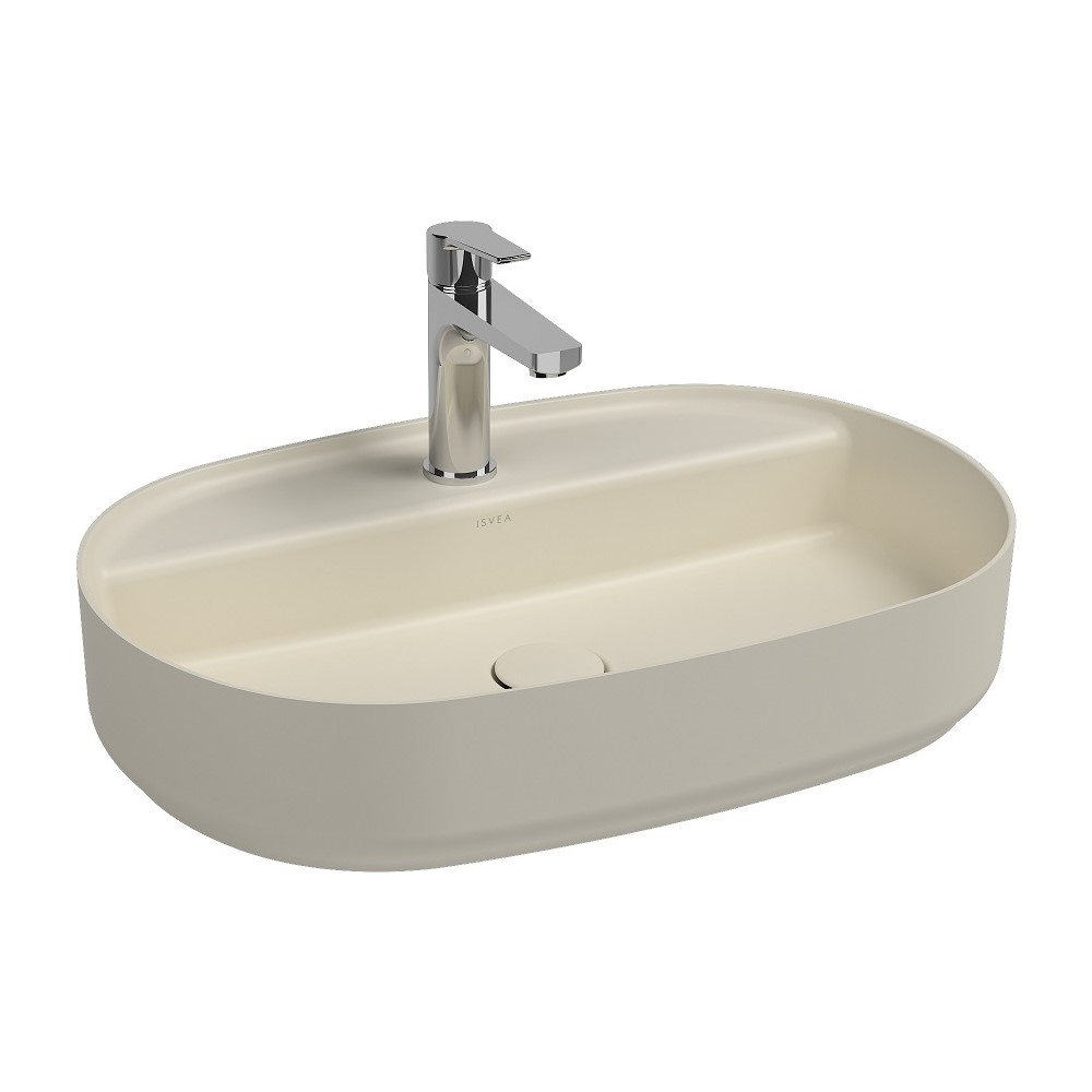 ISVEA Infinity Ovale Wastafel 60 cm Ivoor Keramiek Opbouw Waskom Met Afvoerplug