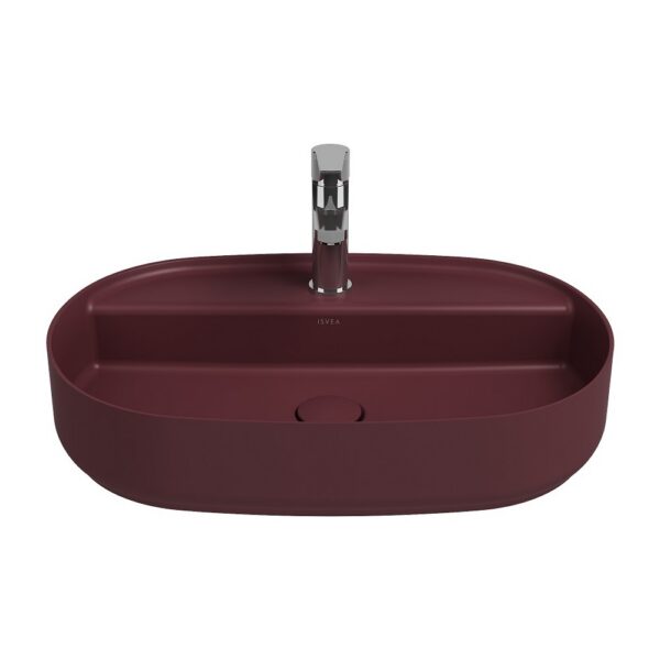 ISVEA Infinity Ovale Wastafel 60 cm Maroon Rood Keramiek Opbouw Waskom Met Afvoerplug