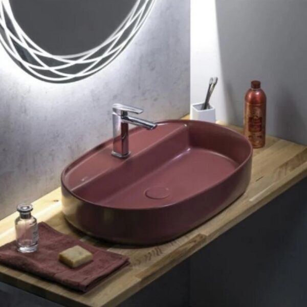 ISVEA Infinity Ovale Wastafel 60 cm Maroon Rood Keramiek Opbouw Waskom Met Afvoerplug