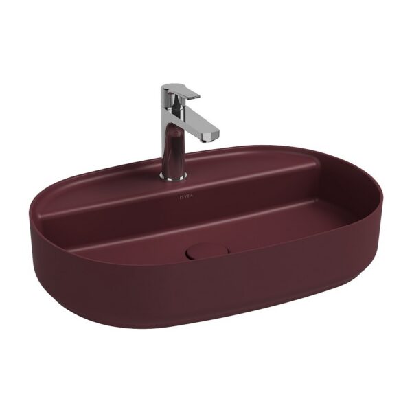 ISVEA Infinity Ovale Wastafel 60 cm Maroon Rood Keramiek Opbouw Waskom Met Afvoerplug