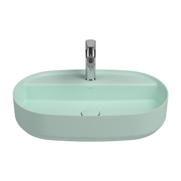 ISVEA Infinity Ovale Wastafel 60 cm Mintgroen Keramiek Opbouw Waskom Met Afvoerplug
