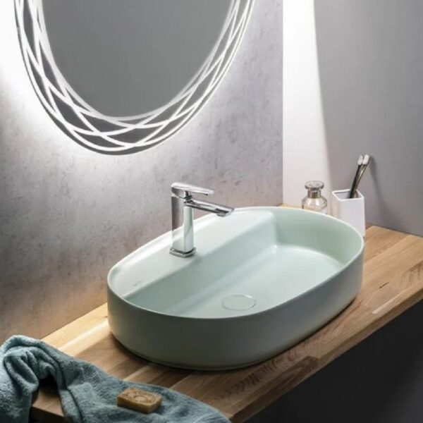 ISVEA Infinity Ovale Wastafel 60 cm Mintgroen Keramiek Opbouw Waskom Met Afvoerplug