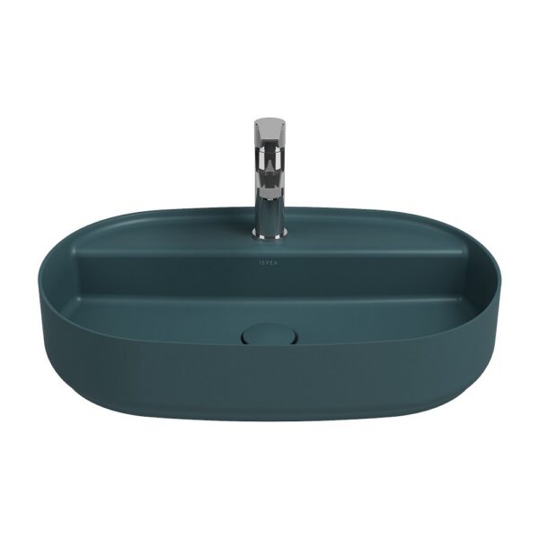 ISVEA Infinity Ovale Wastafel 60 cm Petrolgroen Keramiek Opbouw Waskom Met Afvoerplug