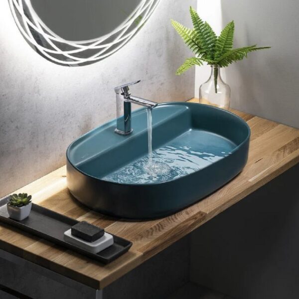 ISVEA Infinity Ovale Wastafel 60 cm Petrolgroen Keramiek Opbouw Waskom Met Afvoerplug