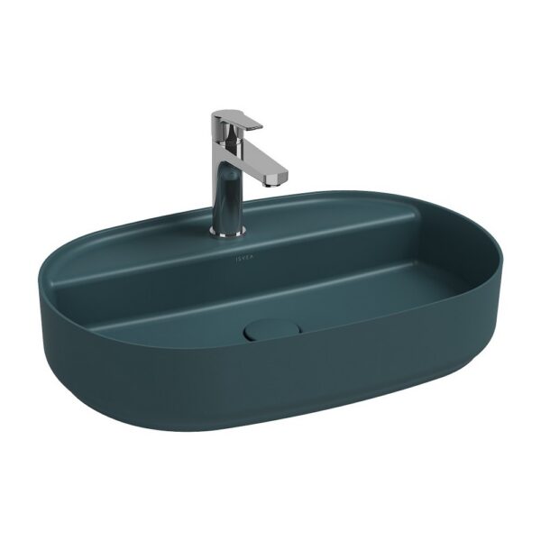 ISVEA Infinity Ovale Wastafel 60 cm Petrolgroen Keramiek Opbouw Waskom Met Afvoerplug
