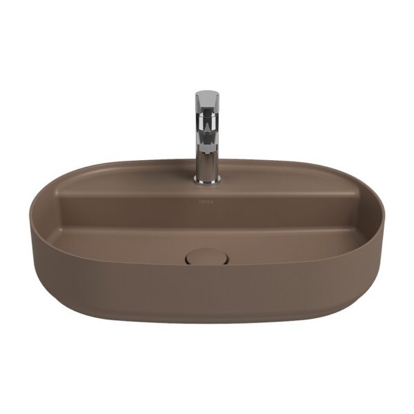 ISVEA Infinity Ovale Wastafel 60 cm Taupe Keramiek Opbouw Waskom Met Afvoerplug