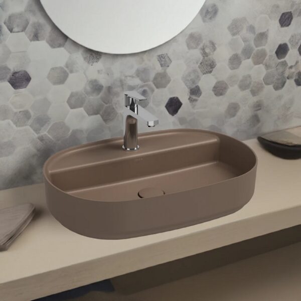 ISVEA Infinity Ovale Wastafel 60 cm Taupe Keramiek Opbouw Waskom Met Afvoerplug