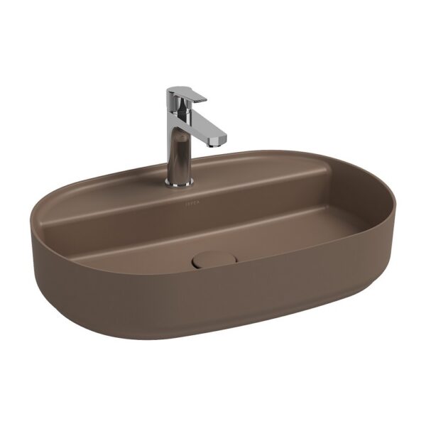 ISVEA Infinity Ovale Wastafel 60 cm Taupe Keramiek Opbouw Waskom Met Afvoerplug