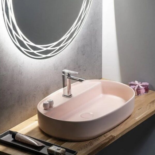 ISVEA Infinity Ovale Wastafel 60 cm Zalmroze Keramiek Opbouw Waskom Met Afvoerplug