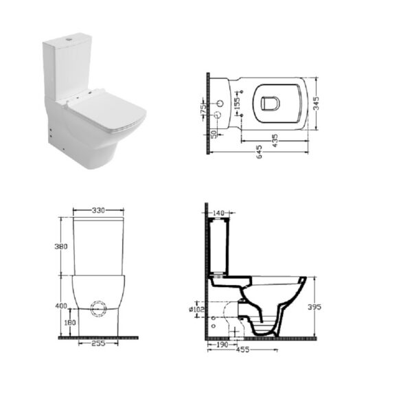 ISVEA Soluzione Complete Rimless Staand Toilet met Geïntegreerde Bidetkraan Muur of Onderuitgang t