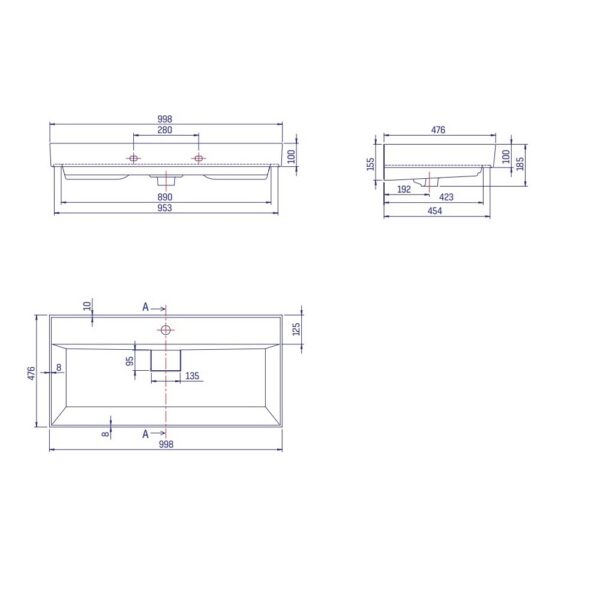SHARP Keramische Wastafel 100x48x10 cm Glanzend Wit Design Met Kraangat t