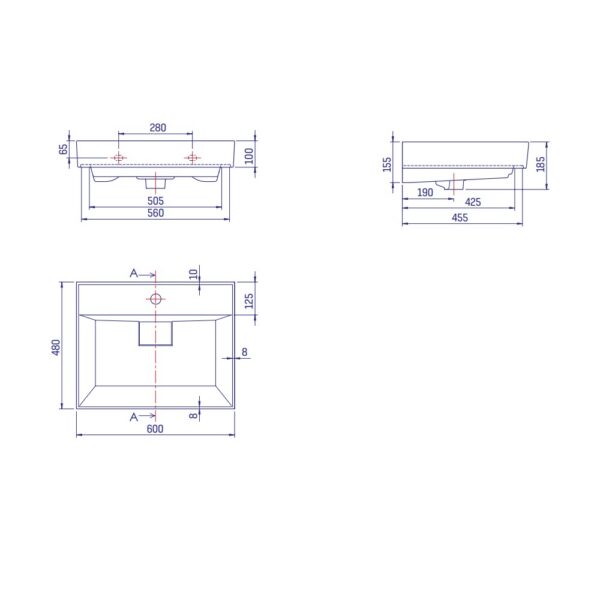 SHARP Keramische Wastafel 60x48x10 cm Glanzend Wit Design Met Kraangat t