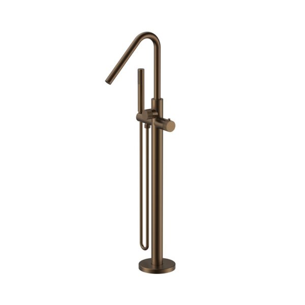 STRIA Vrijstaande Thermostatische Badkraan met Handdouche Ribbelstructuur Knoppen Bruin Brons (PVD)
