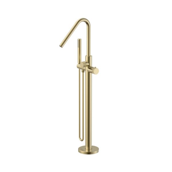 STRIA Vrijstaande Thermostatische Badkraan met Handdouche Ribbelstructuur Knoppen Geborsteld Goud (PVD)