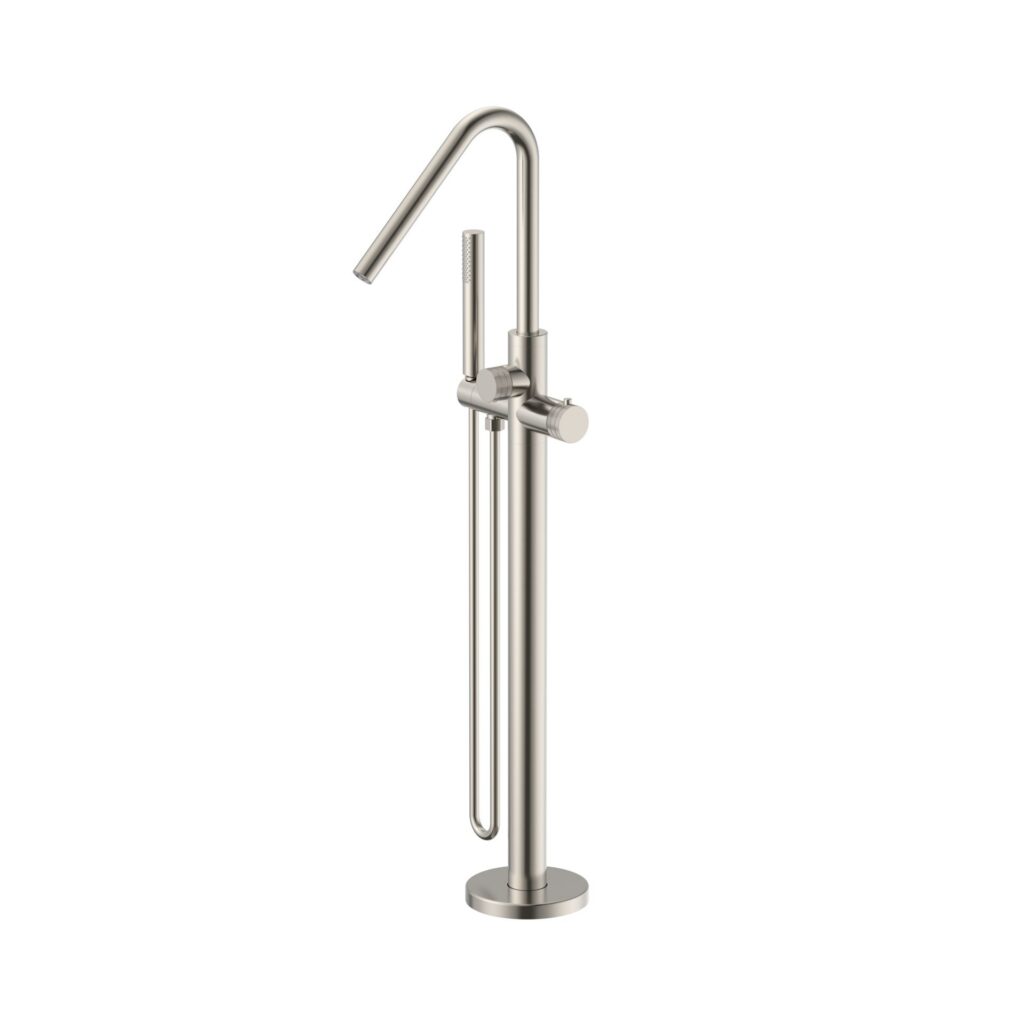 STRIA Vrijstaande Thermostatische Badkraan met Handdouche Ribbelstructuur Knoppen Geborsteld RVS