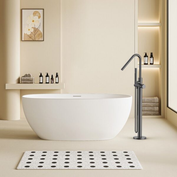STRIA Vrijstaande Thermostatische Badkraan met Handdouche Ribbelstructuur Knoppen Gunmetal (PVD) T