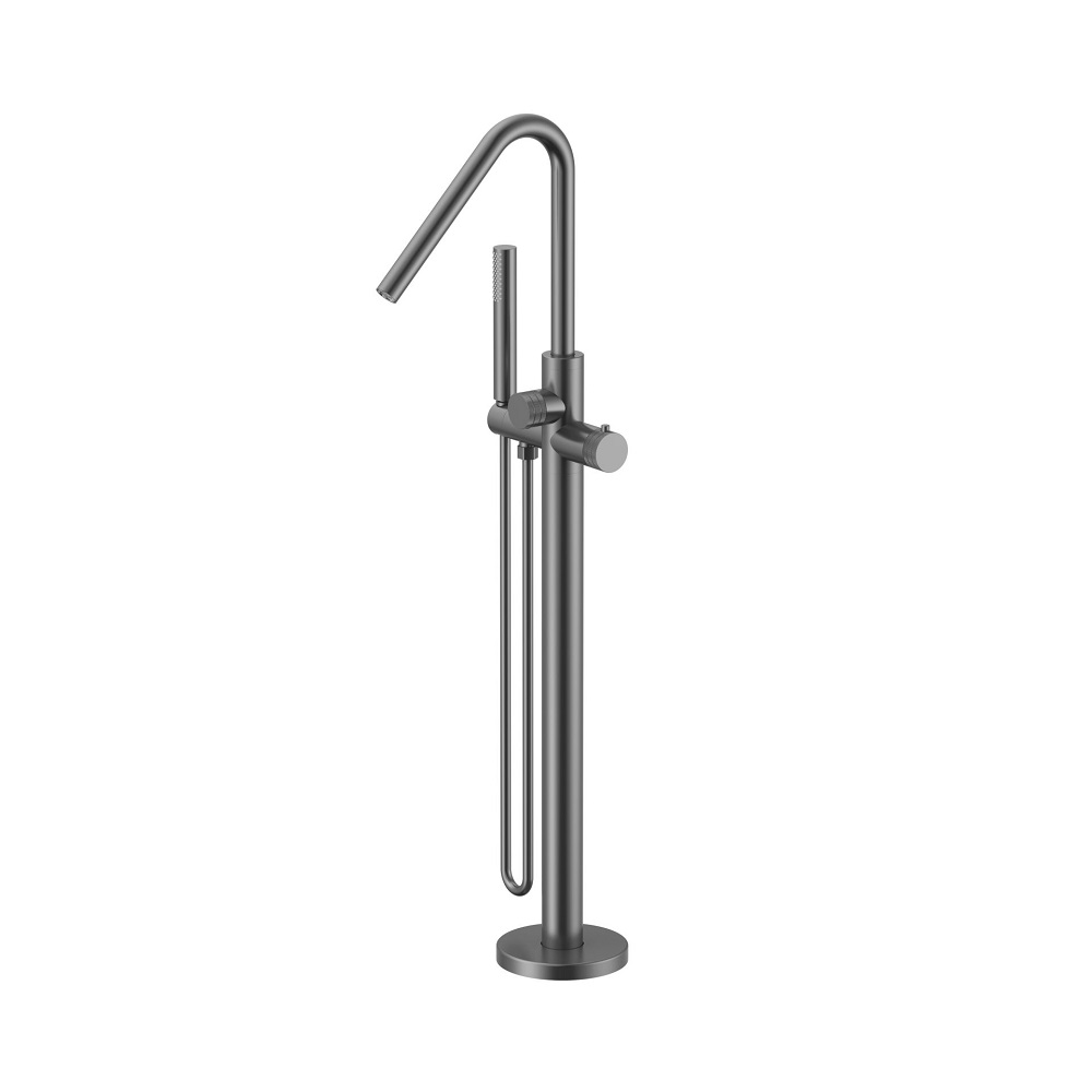 STRIA Vrijstaande Thermostatische Badkraan met Handdouche Ribbelstructuur Knoppen Gunmetal (PVD)