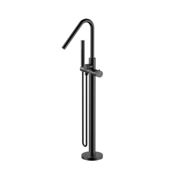 STRIA Vrijstaande Thermostatische Badkraan met Handdouche Ribbelstructuur Knoppen Mat Zwart (PVD)