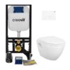 Creavit Inbouw WC Set Hangtoilet Glanzend Wit met WC Zitting + 12 cm Inbouwreservoir + Creavit Bedieningspaneel Wit Compleet Wandcloset Systeem