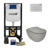 Creavit Inbouw WC Set Hangtoilet Mat Koel Grijs met WC Zitting + 12 cm Inbouwreservoir + Terra Bedieningspaneel Koelgrijs Compleet Wandcloset Set