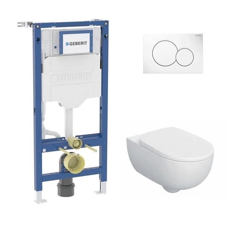 Geberit Hangtoilet Set UP320 Inbouwreservoir + Sigma 01 Bedieningsplaat + Selnova Rimfree Wandcloset met WC Zitting