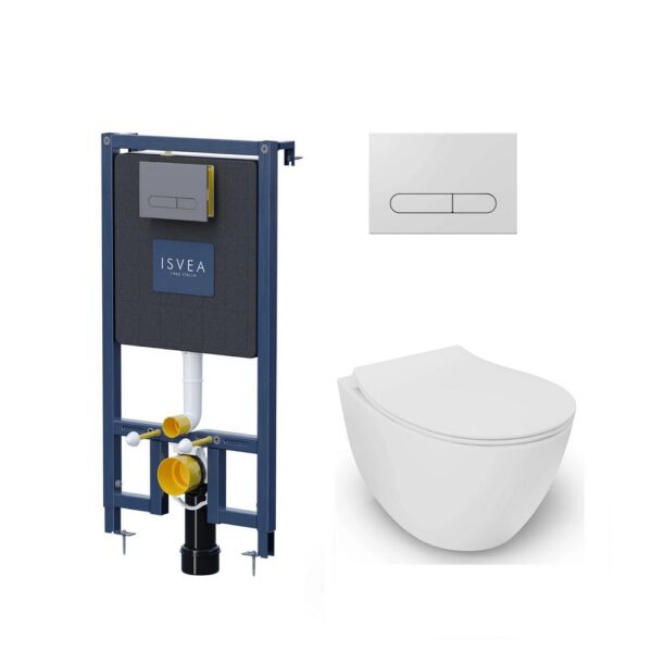Isvea Compleet Inbouw WC Set - Wandcloset Wit met WC‑Zitting + Inbouwreservoir Durezza met Bedieningspaneel Wit