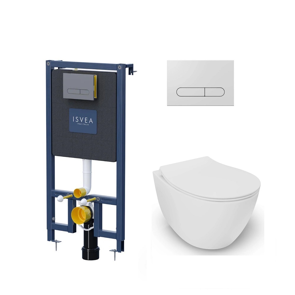 Isvea Compleet Inbouw WC Set - Wandcloset Wit met WC‑Zitting + Inbouwreservoir Durezza met Bedieningspaneel Wit