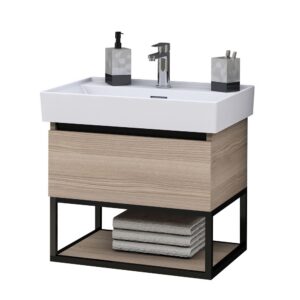 SHARP Badkamer Onderkast 60 cm Noot Licht Eiken Moderne Wastafelmeubel met Open Opbergvak