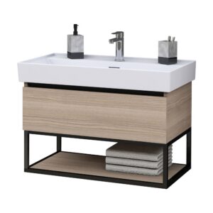 SHARP Badkamer Onderkast 80 cm Noot Licht Eiken Moderne Wastafelmeubel met Open Opbergvak