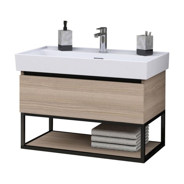 SHARP Badkamer Onderkast 80 cm Noot Licht Eiken Moderne Wastafelmeubel met Open Opbergvak