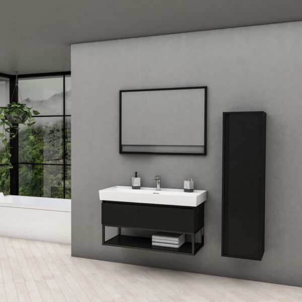 SHARP Badkamer Onderkast Mat Zwart Moderne Wastafelmeubel met Open Opbergvak