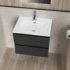 LIVA Badkamermeubelset 60 cm Mat Zwart Inclusief Wastafel, Onderkast met Softclose Lades & LED Spiegel